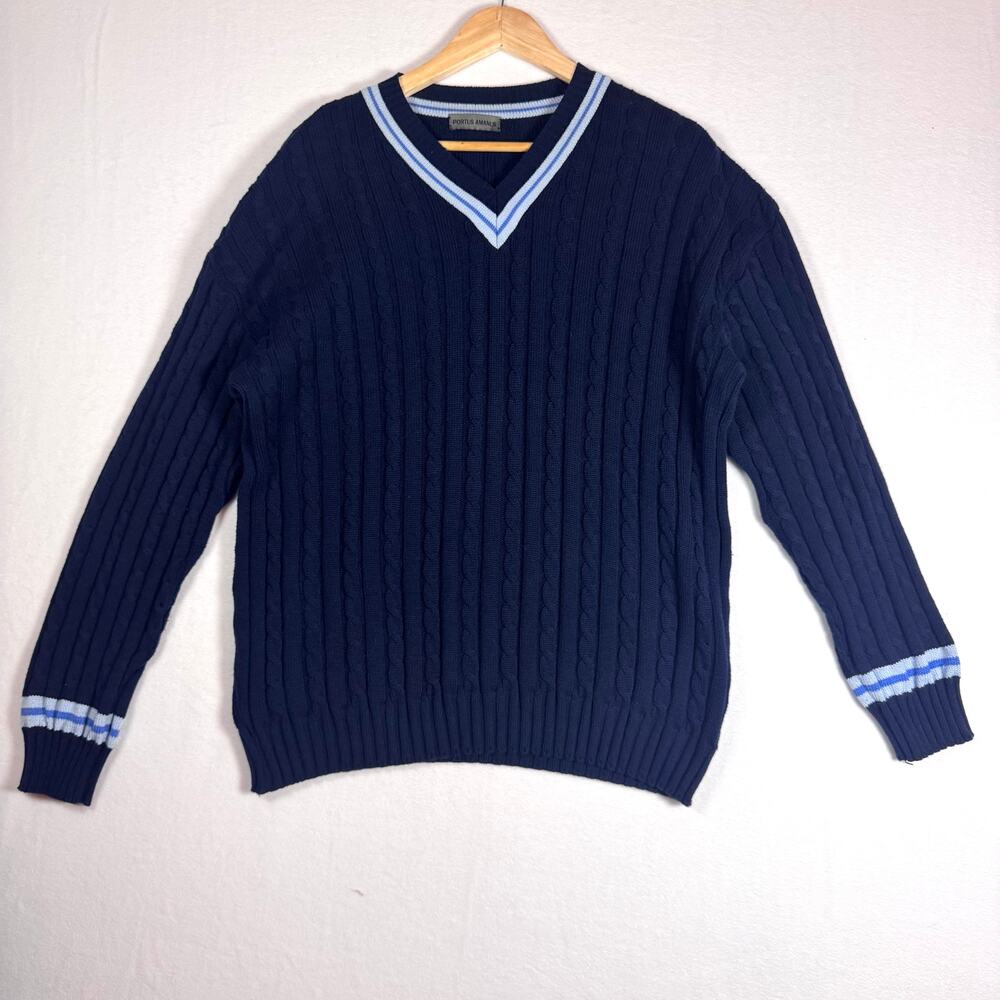 PORTUS AMANUS Mens V-Neck Cotton Blend Grandpa Sweater Made in Spain